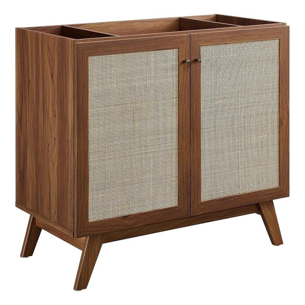 Modway Soma 36″ Modern Wood Bathroom Vanity Cabinet with Rattan Door in Walnut