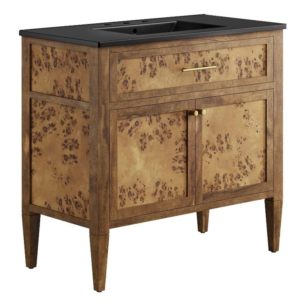 Modway Elysian 36″ Modern Wood Bathroom Vanity in Black and Brown