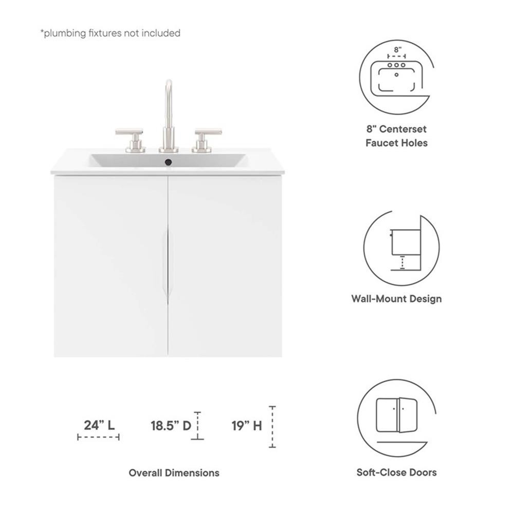 Pemberly Row 23″ Modern Wood/Ceramic Bathroom Vanity in White