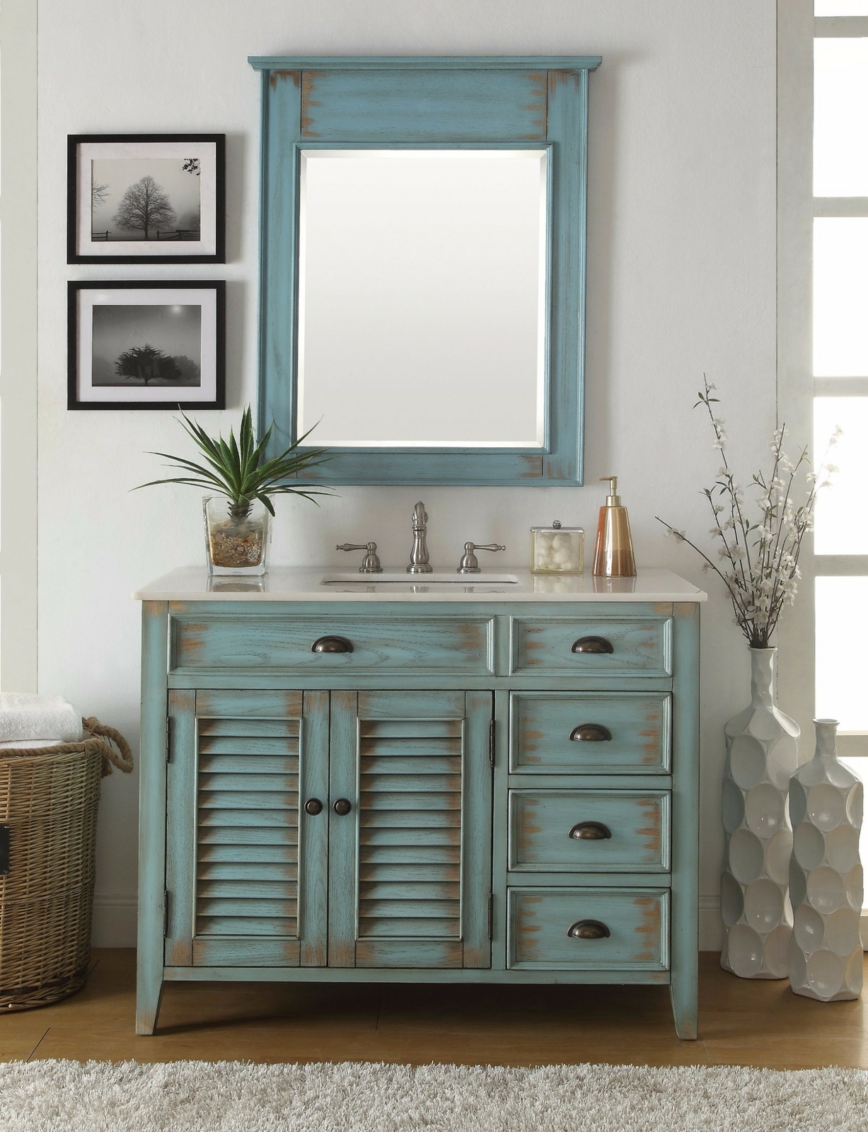 42 inch Distress Blue Abbeville Bathroom Sink Vanity CF78888BU-MIR