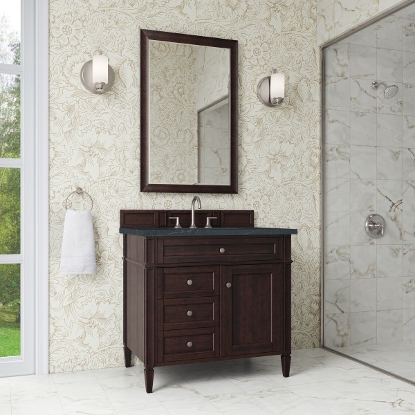 36″ James Martin Brittany 650-V36-BNM-3CSP Vanity Cabinet Charcoal Soapstone Top