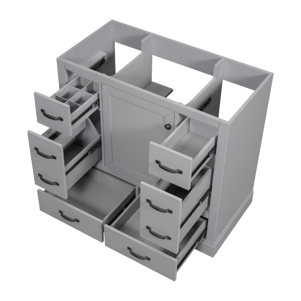 Bathroom Vanity Base Cabinet Six-Drawer Design Features Adjustable Shelves