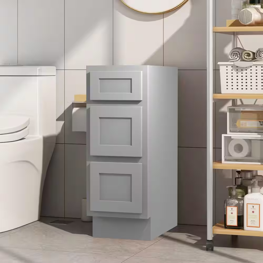 12 In. W X 21 In. D X 32.5 In. H 3-Drawers Bath Vanity Cabinet Only in Gray (Una