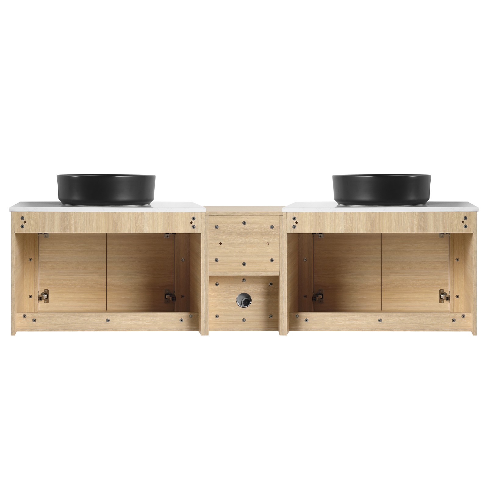 72 in Floating Bathroom Vanity Cabinet 2x Black Ceramic Sink Basin +Open Shelves