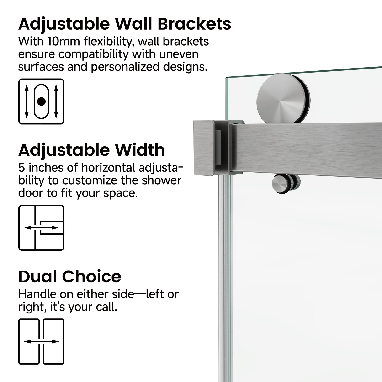 72x60in Frameless Sliding Shower Door, Brushed Nickel, 3/8in Tempered Glass