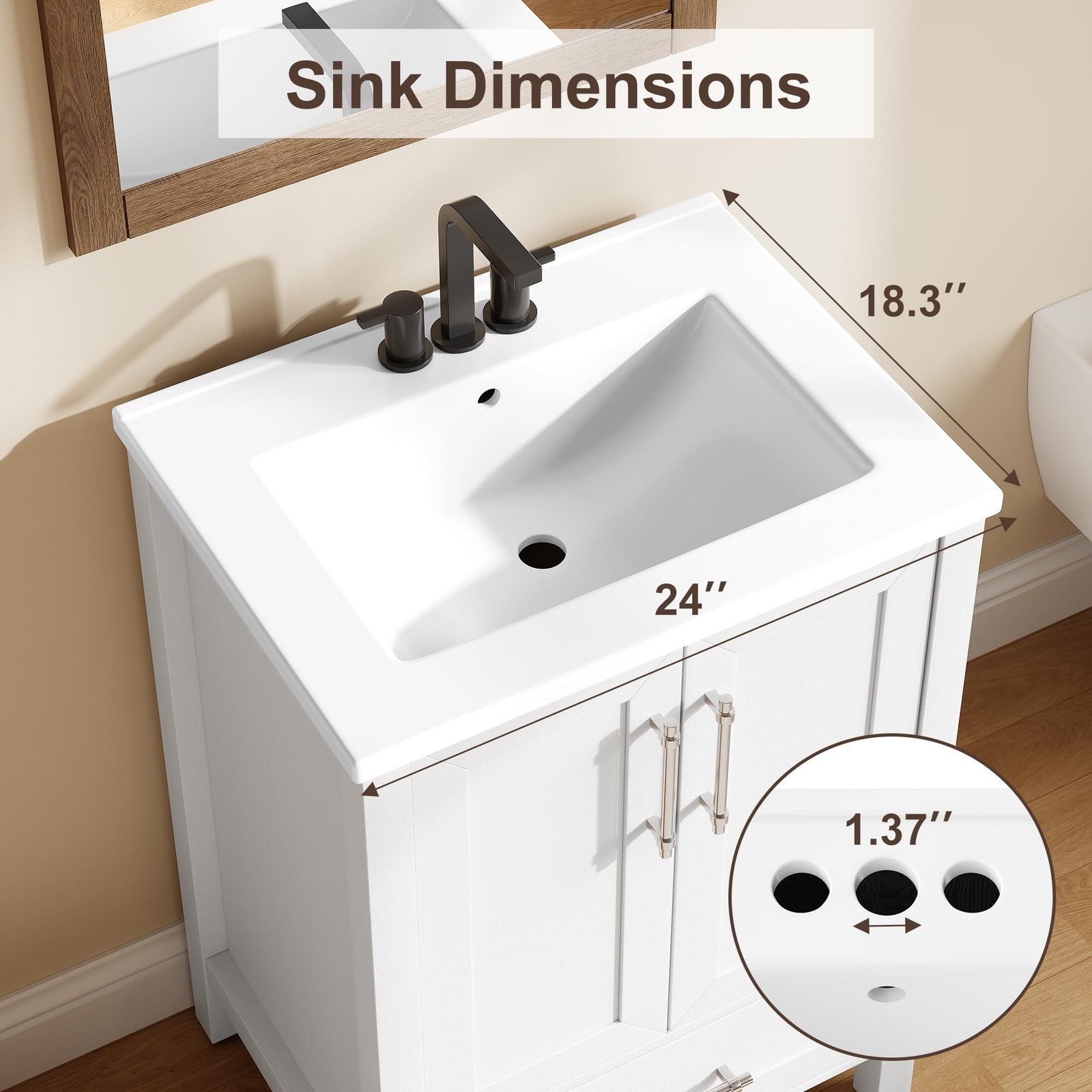 Farmhouse Bathroom Sink Cabinet Freestanding, Storage Vanity w/ Soft-Close Door