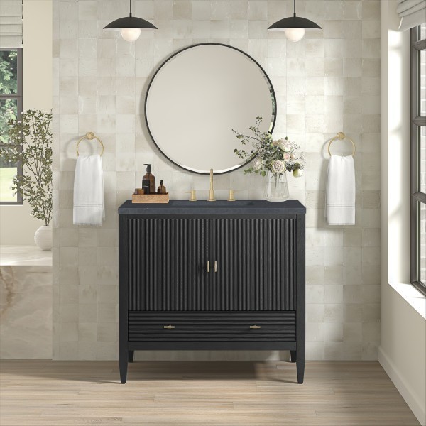 36″ James Martin Myrrin 485-V36-CBO-3CSP Vanity Cabinet Charcoal Soapstone Top