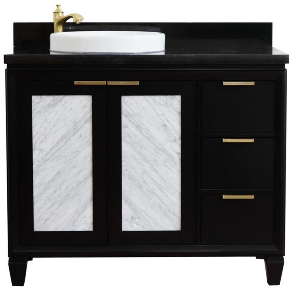Pemberly Row 43″ Solid Wood Vanity with Left Round Sink in Blue/Black Galaxy