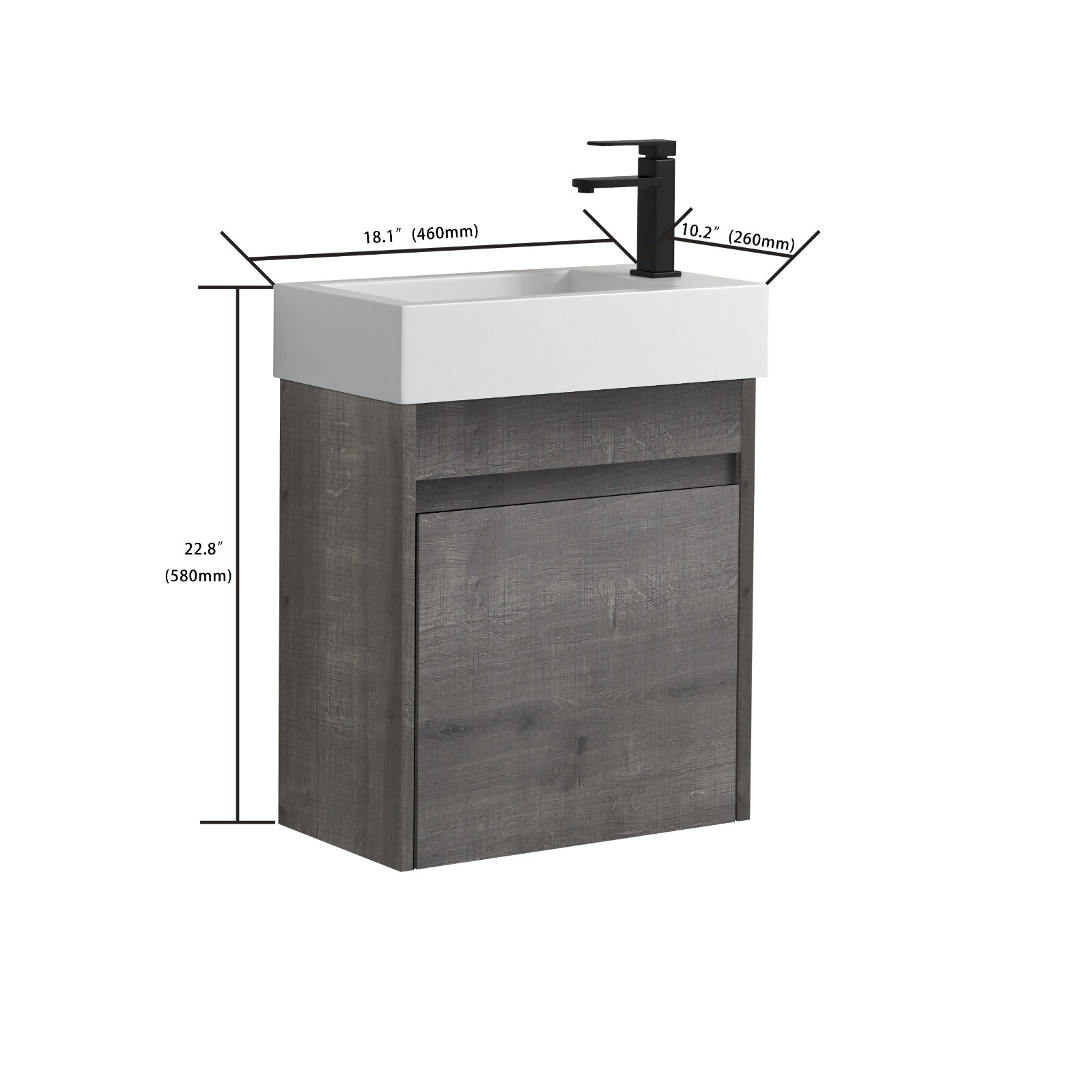 18” Floating Wall-Mounted Bathroom Vanity with White Resin Sink & Soft-Close