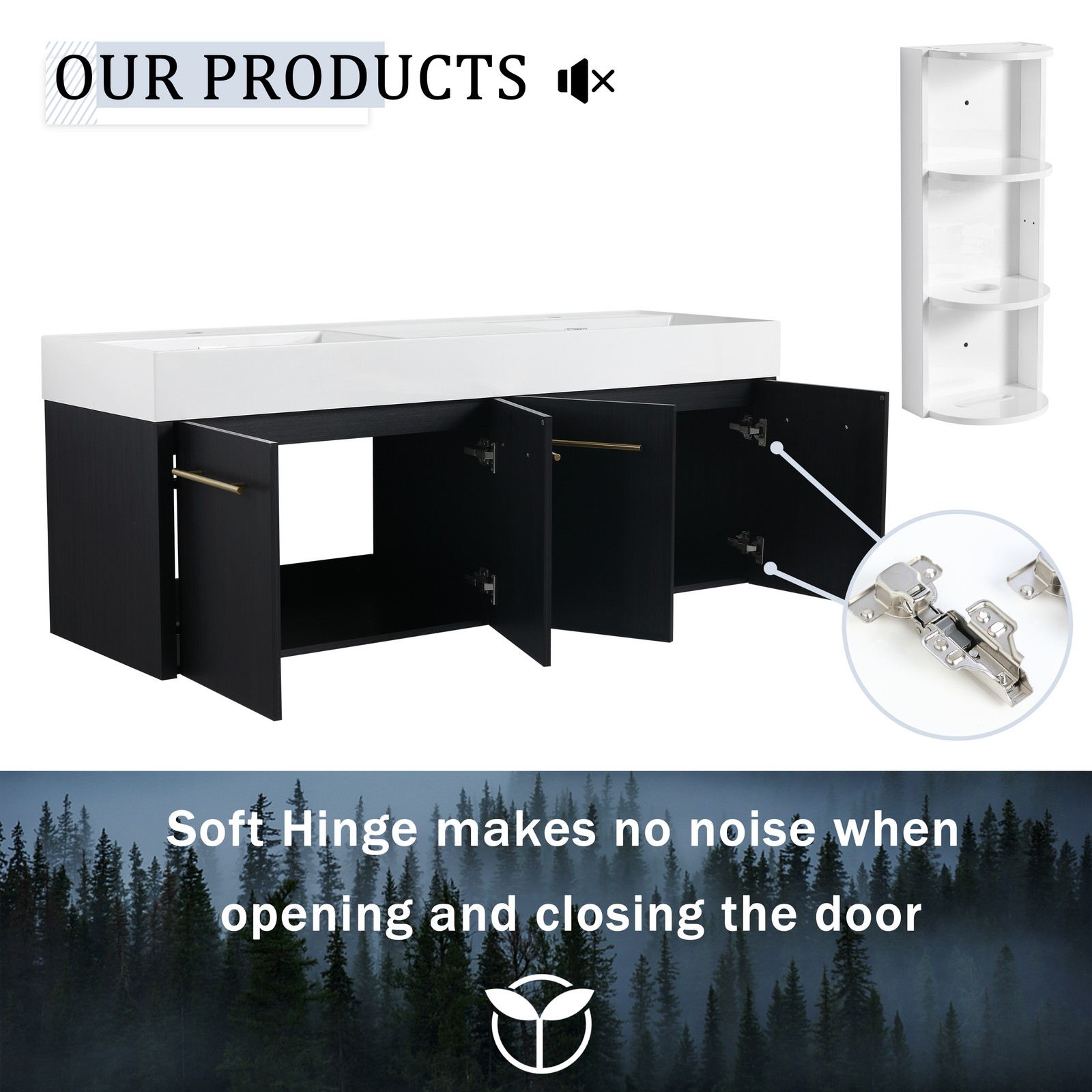 60 In Floating Wall-Mounted Bathroom Vanity Cabinet W/ Double Resin Top Basin