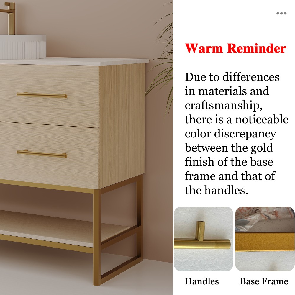 36″ Modern Bathroom Vanity Ceramic Vessel Sink Gold Accent Free Standing Cabinet