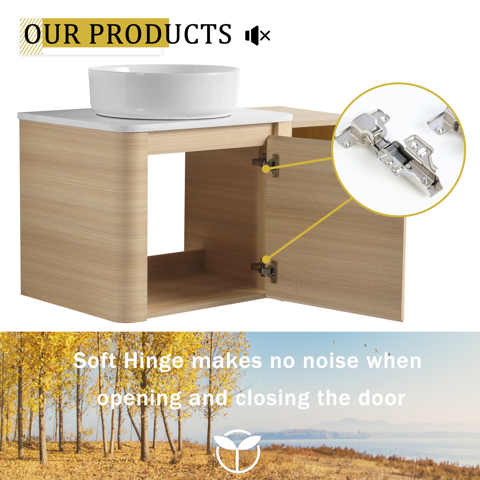 36in Plywood Floating Bathroom Vanity W/White Ceramic Basin Sink Storage Shelves