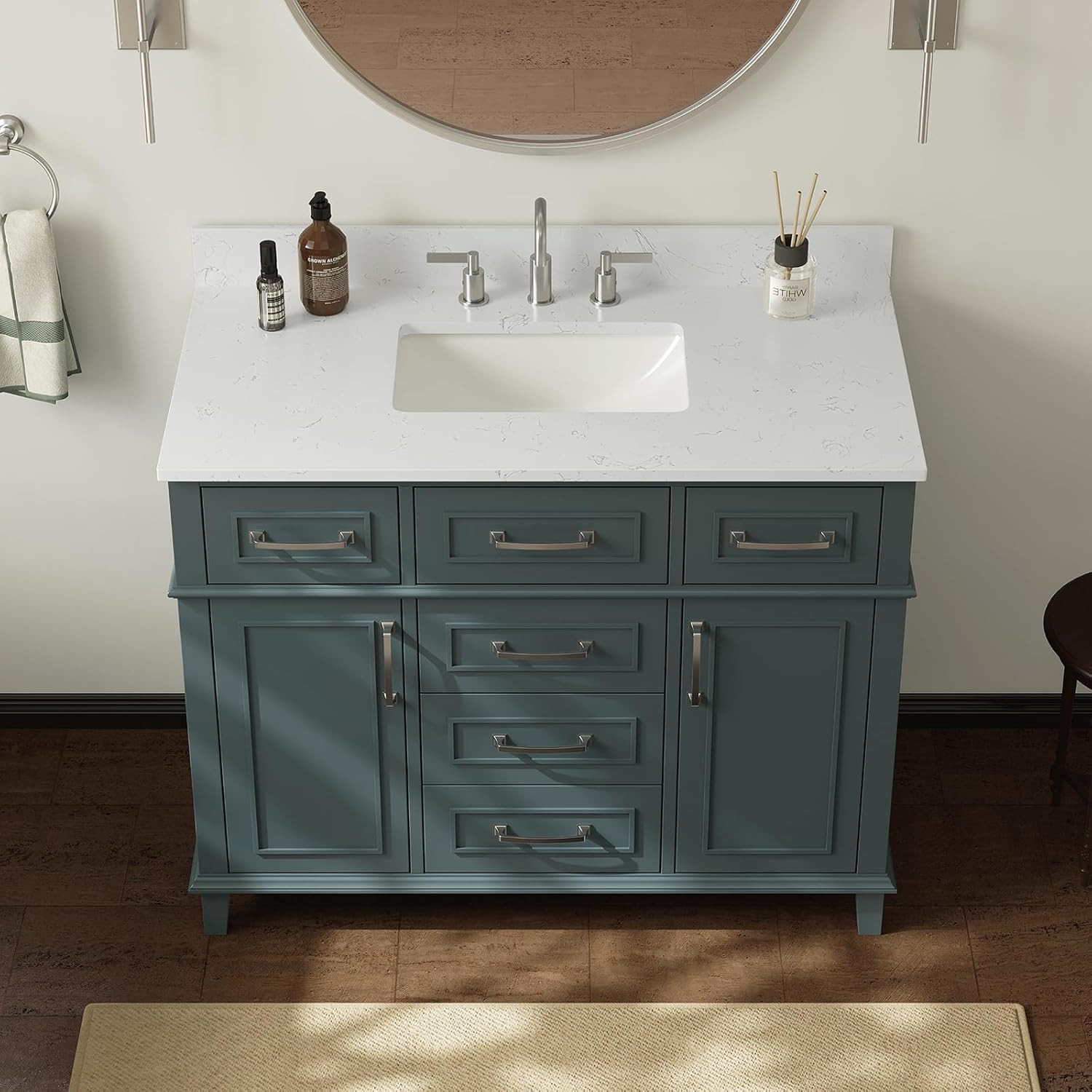 Modern 42″ Green Bathroom Vanity with Sink, Soft Close Doors & Dovetail Drawers