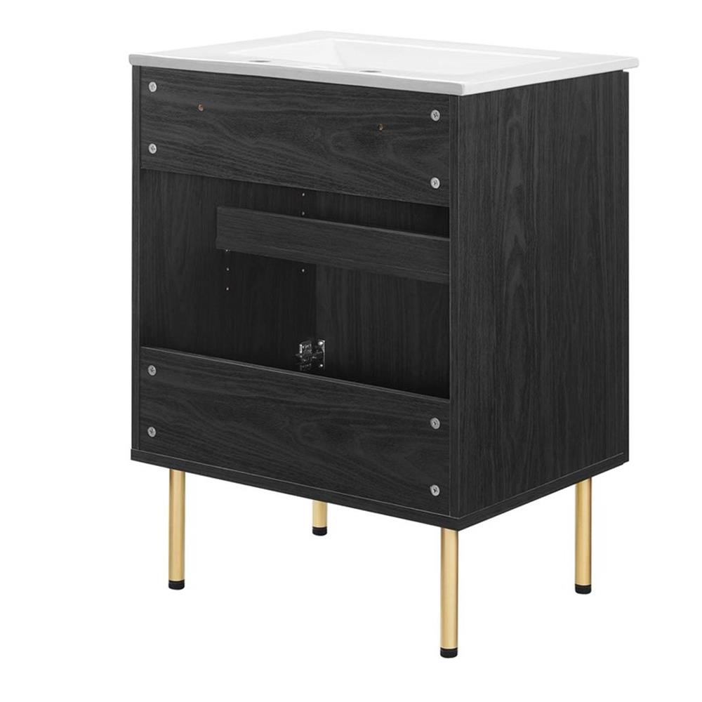 Modway Chaucer 24″ Wood & Rattan Bathroom Vanity in Black/White