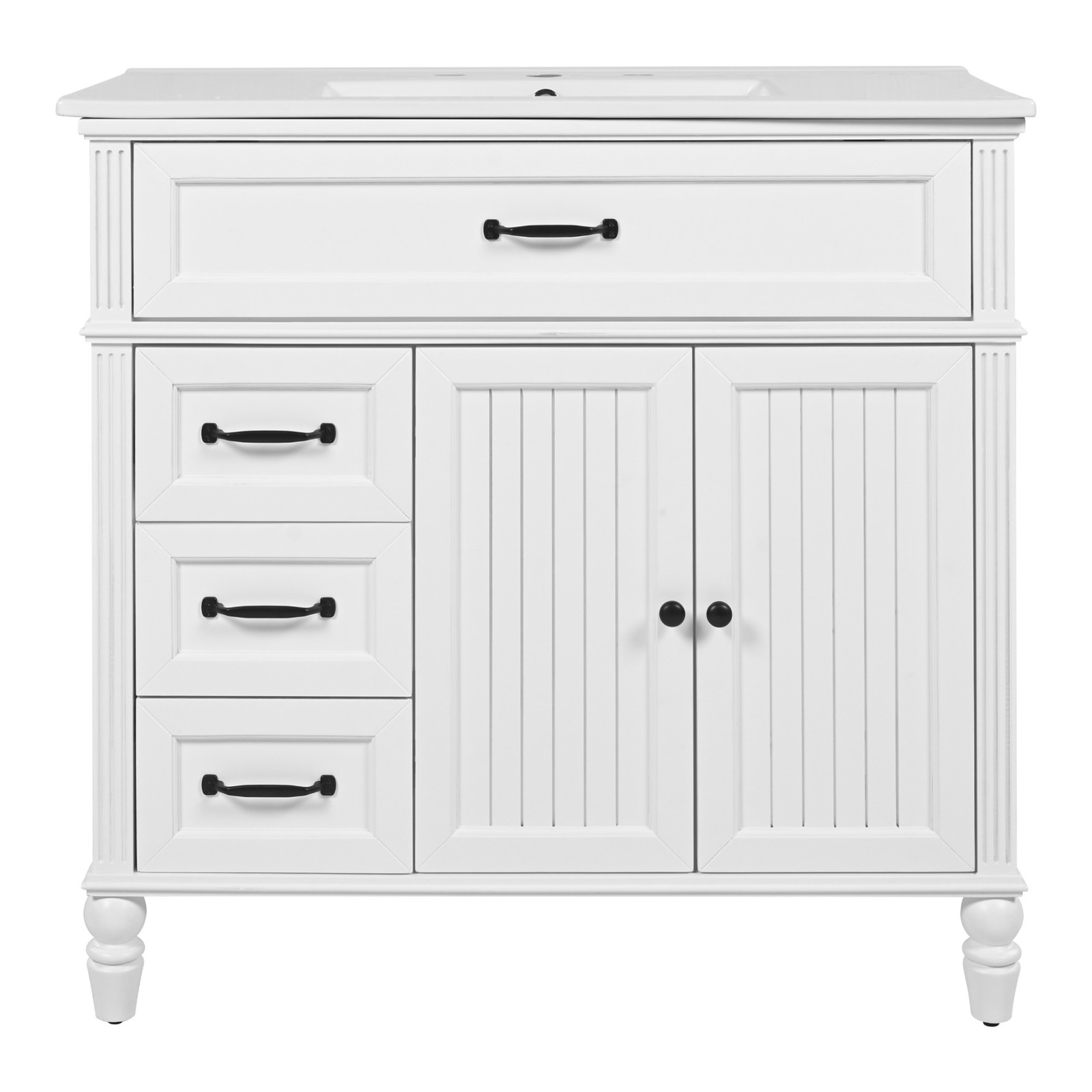 36″ Bathroom Vanity w/Ceramic Sink, Storage Cabinet w/Soft-Close Doors & Drawers