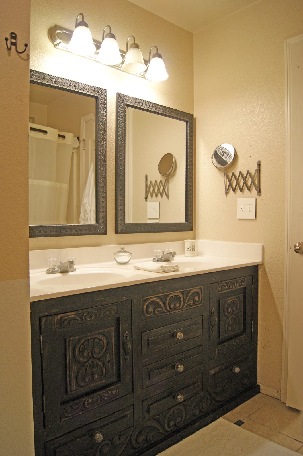 Shipwreck Rustic Gray Carved Wood Bathroom Vanity 60″ wide