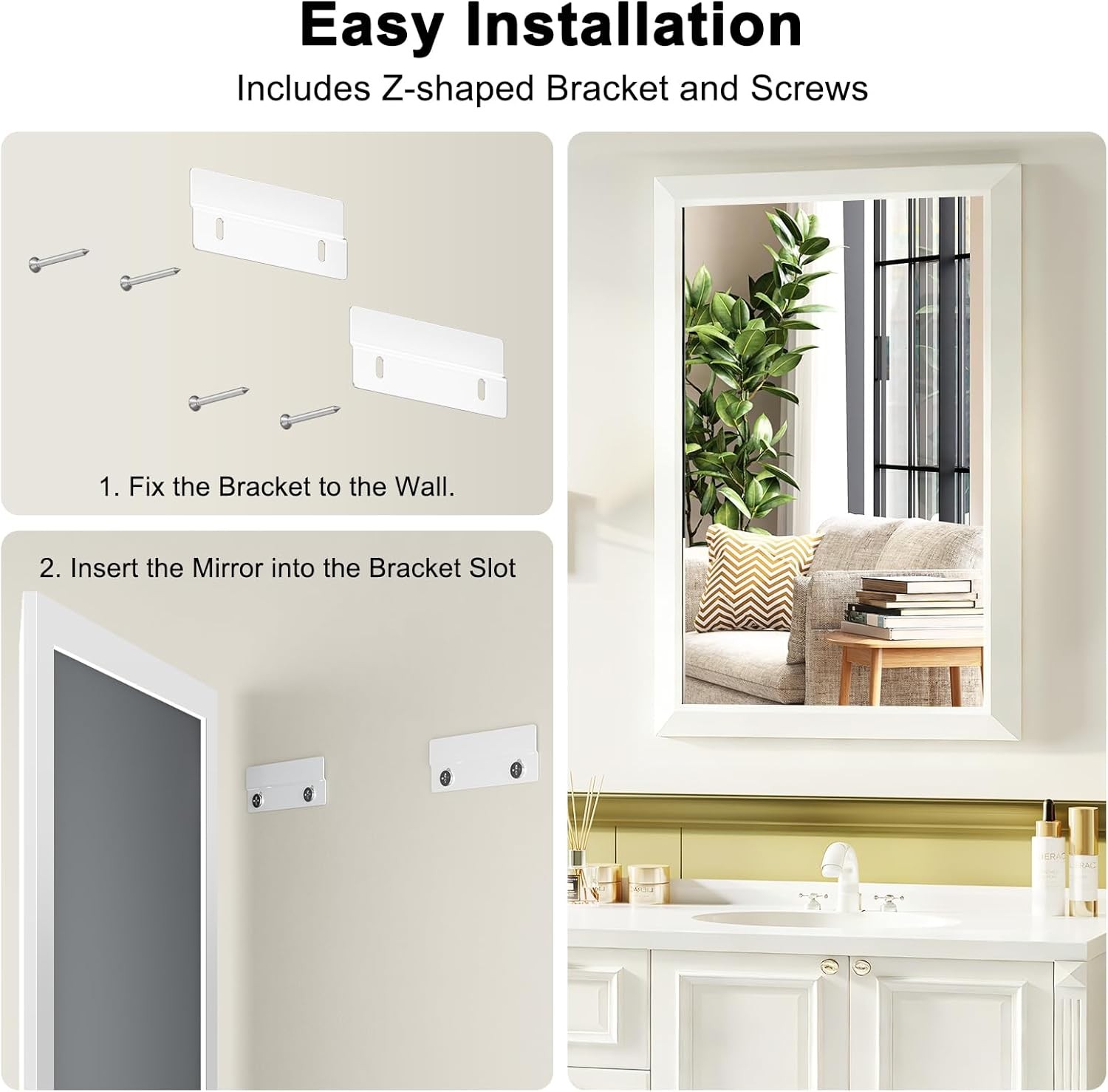 Bathroom Wall Vanity Mirror for Over Sink(White,24x36Inch)