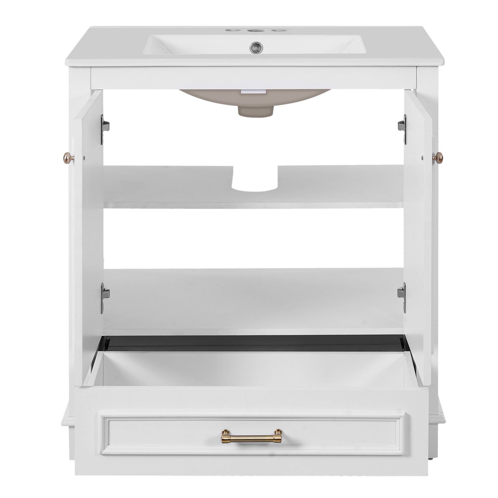 30″ Bathroom Vanity with Ceramic Sink & 2 Soft Closing Doors