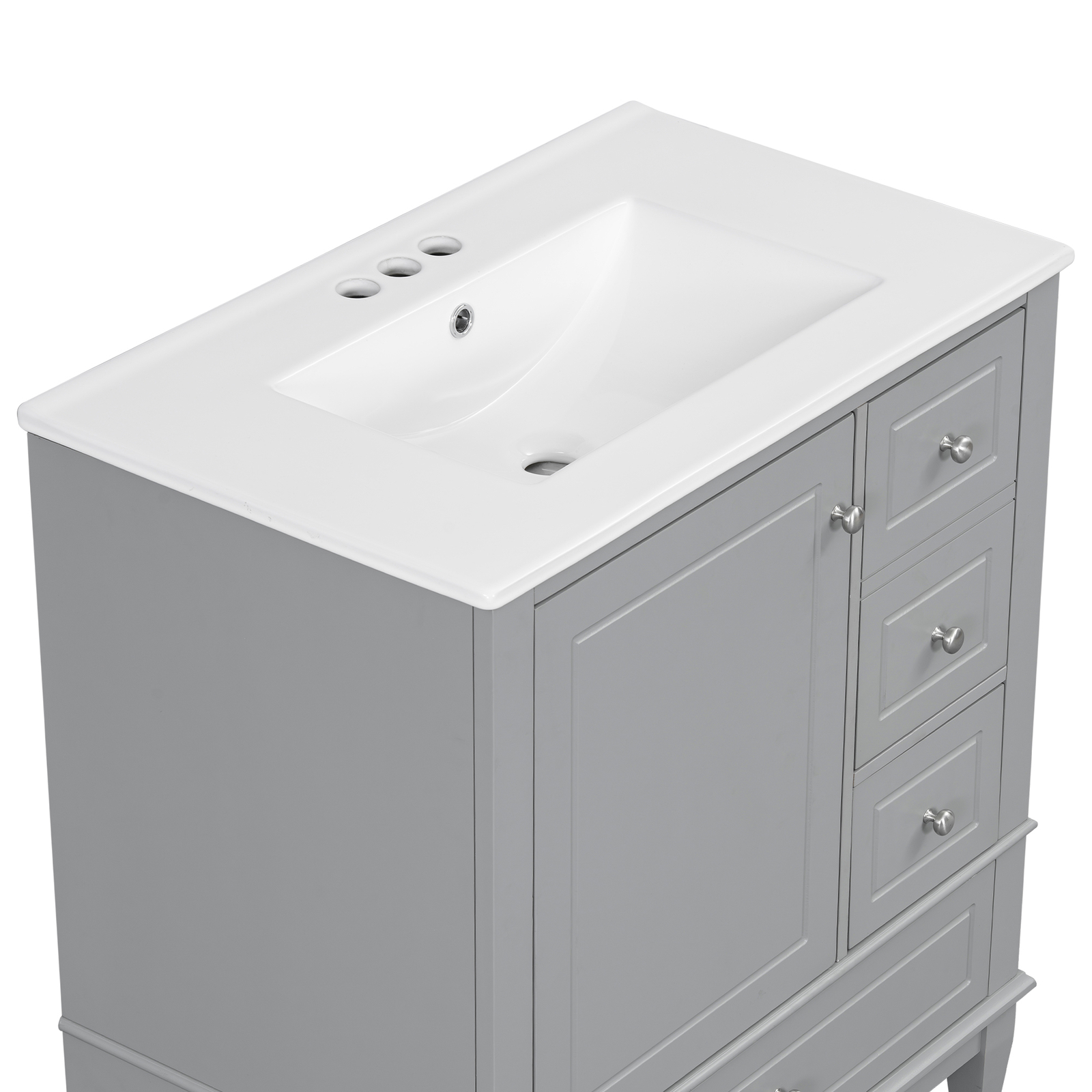 30″ Bathroom Vanity with Ceramic Sink Freestanding Solid Wood Storage Cabinet