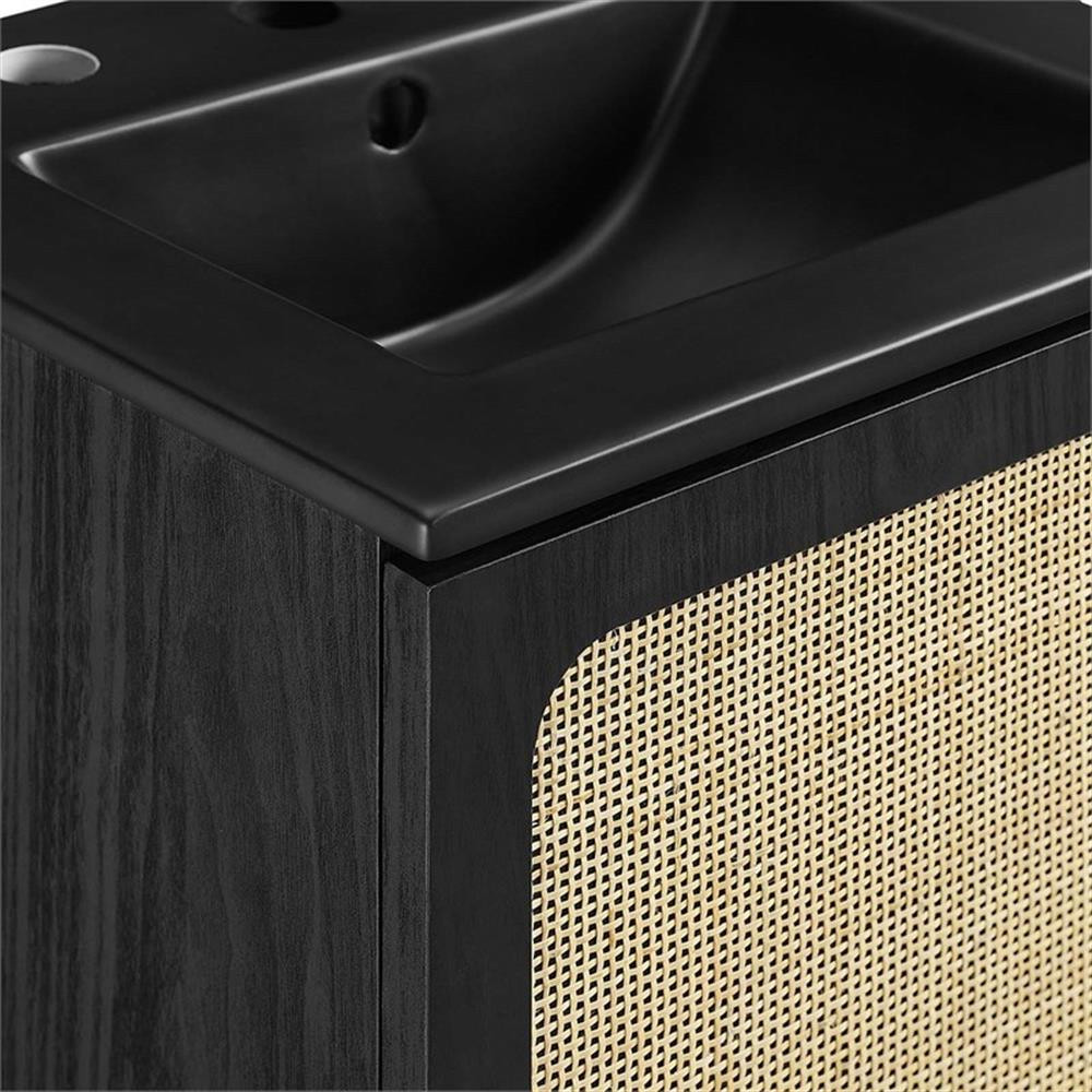 Modway Chaucer 18″ Wood & Rattan Bathroom Vanity with Adjustable Shelf in Black