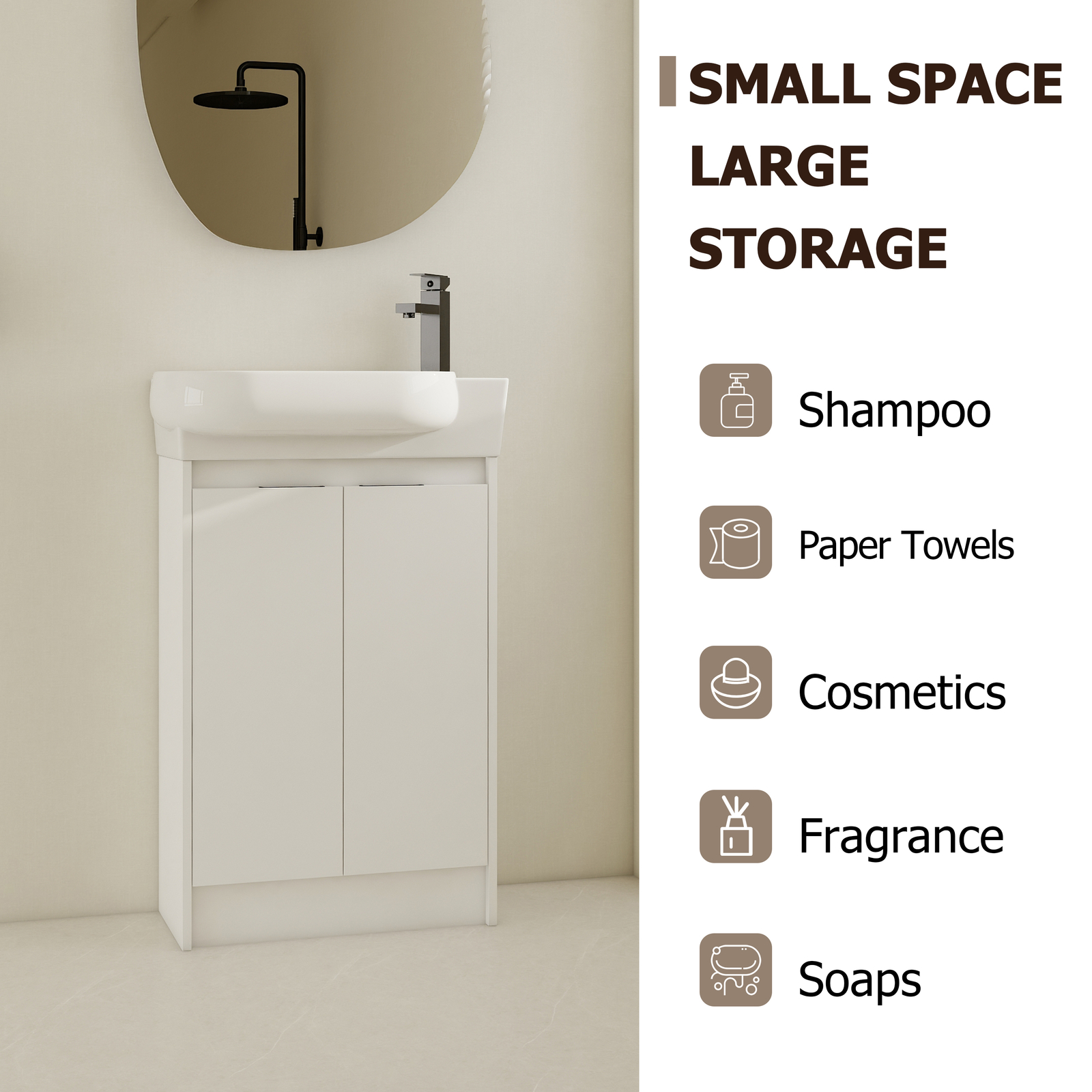 23 In Wood Bathroom Vanity Cabinet Ceramic Sink Combo Countertop For Small Space