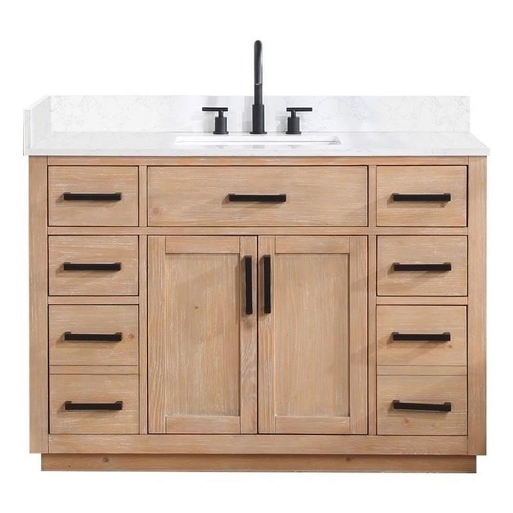 Pemberley Row Solid Wood Light Brown Vanity Rectangular 48″ Unassembled