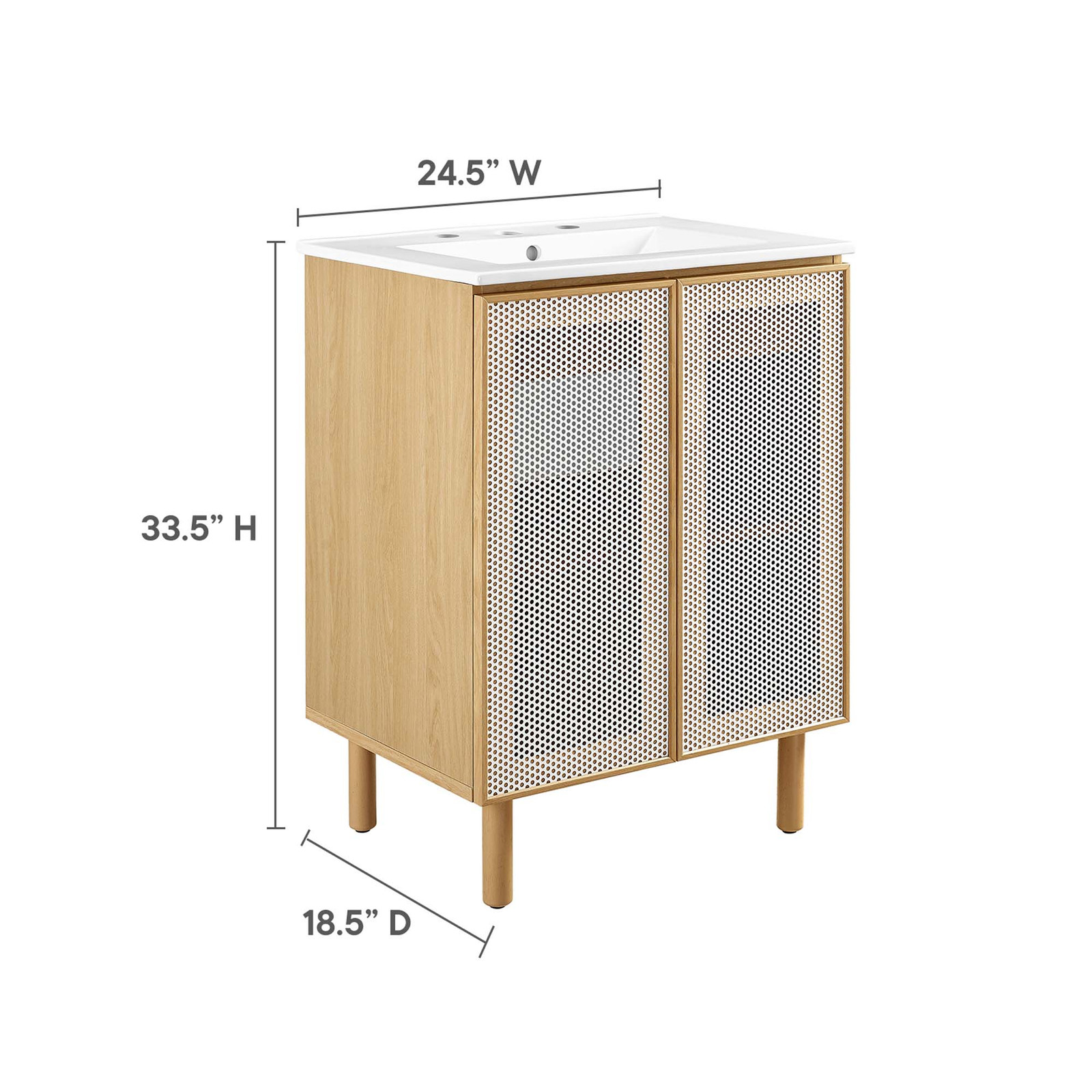 Calla 24″ Perforated Metal Bathroom Vanity in White Oak