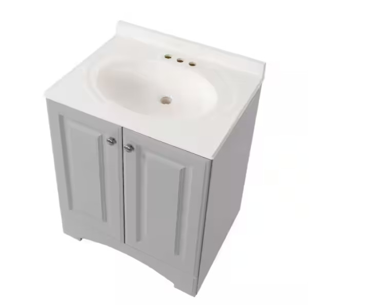 Glacier Bay 25″ Single-Sink Vanity – Pearl Gray with White Cultured Marble Top