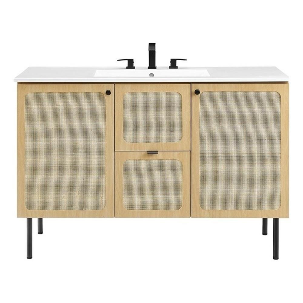 Modway Chaucer 48″ Single Sink Wood & Metal Bathroom Vanity in Oak and White