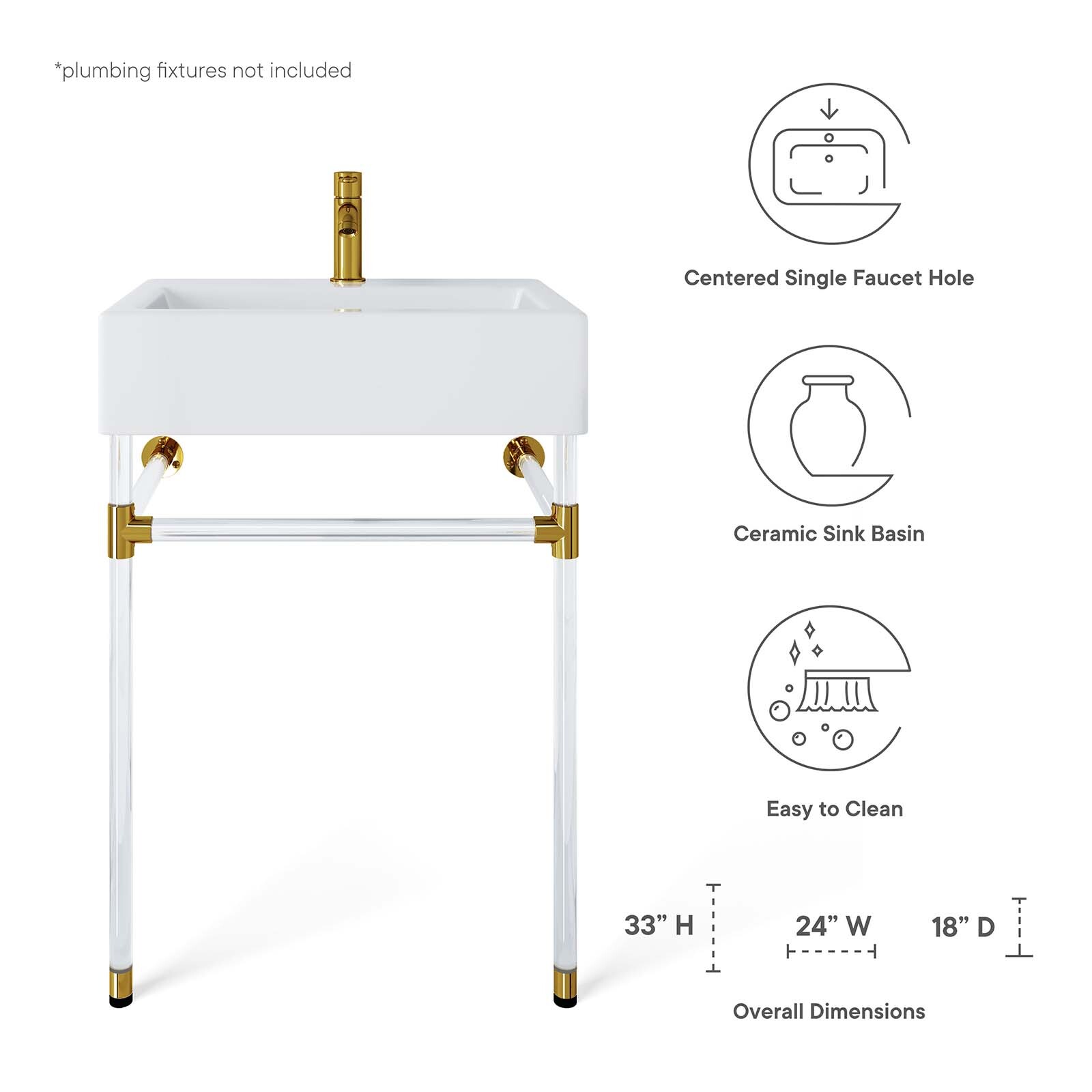 Modway Redeem 24″ Wall-Mount Acrylic Bathroom Vanity