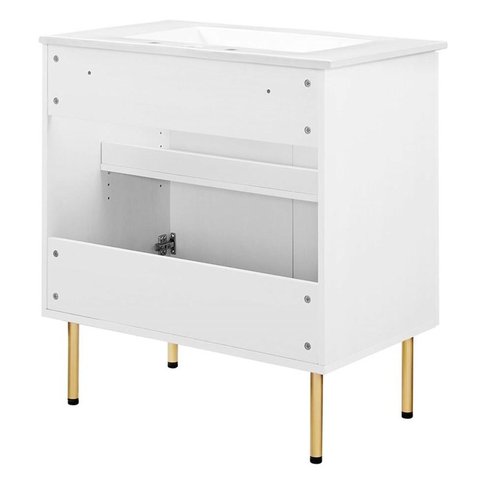 Modway Chaucer 30″ Wood & Rattan Bathroom Vanity with Adjustable Shelf in White
