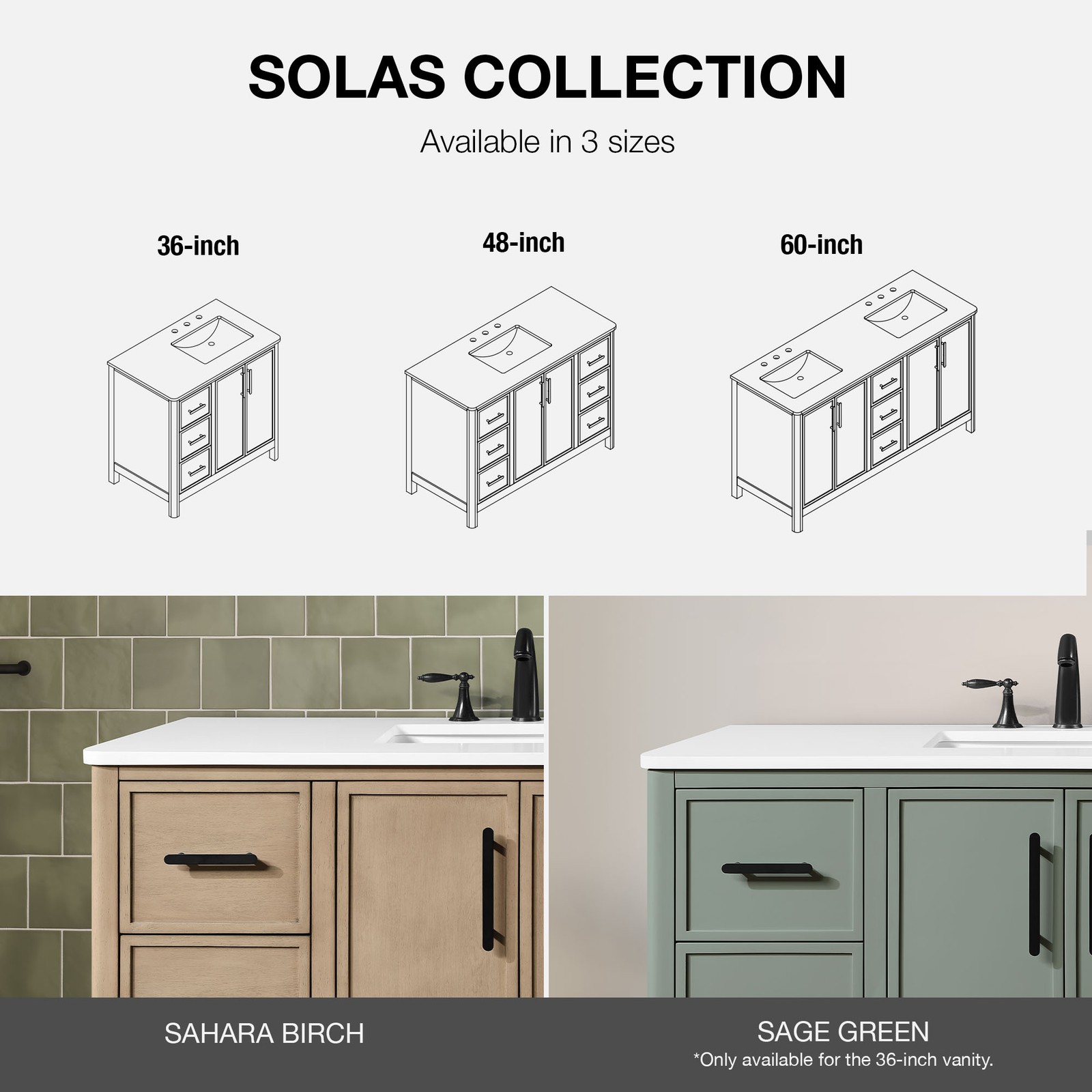 Solas 60″ Double Bathroom Vanity in Sahara Birch with White Countertop