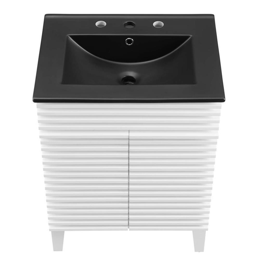 Pemberly Row 24″ Mid-Century Modern Wood Bathroom Vanity in White/Black