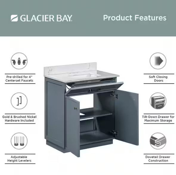 Glacier Bay Marcote 30″ Single-Sink Freestanding Vanity – Base Only