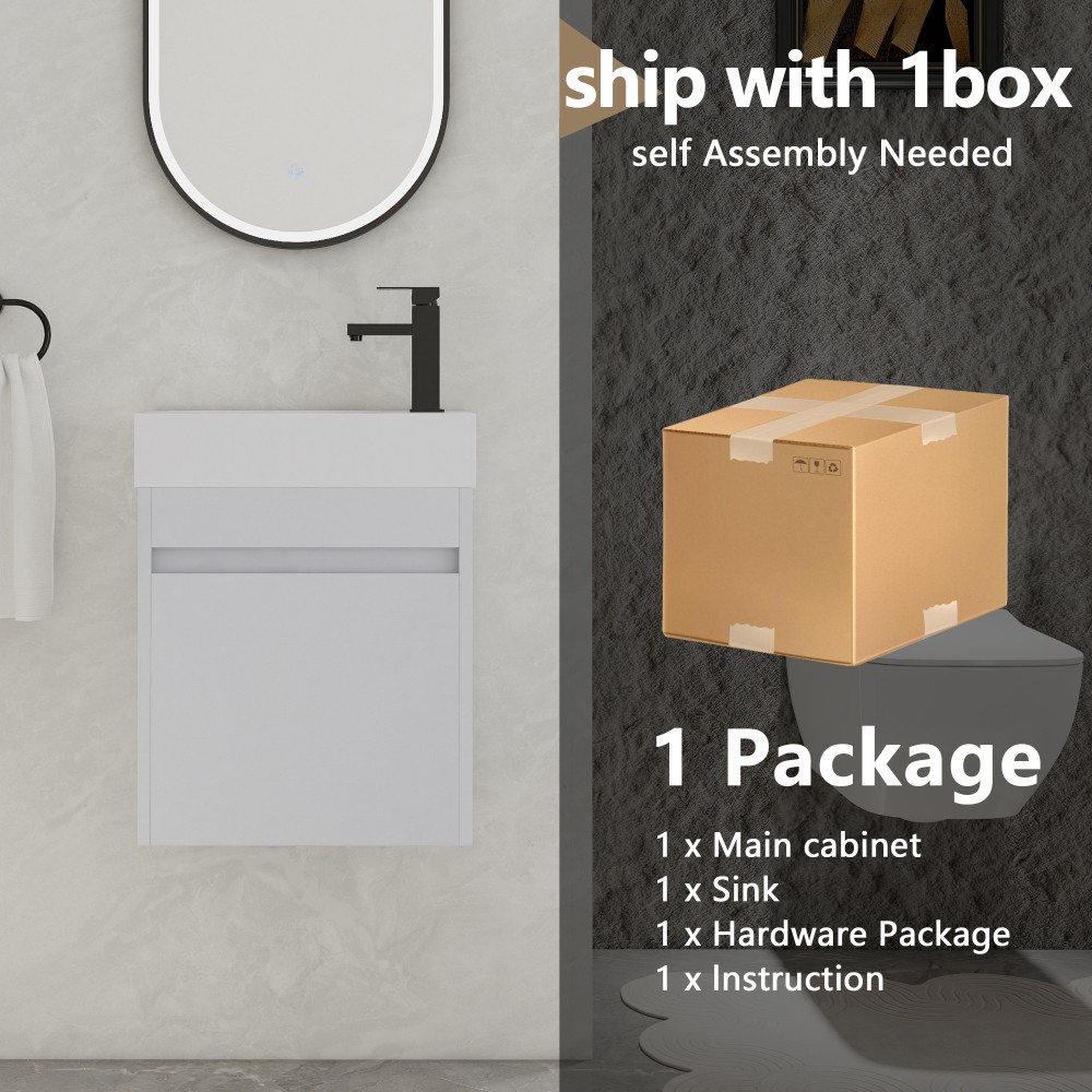 Modern Floating Vanity with Soft-Close Door & White Sink, Eco Plywood (18.11″)