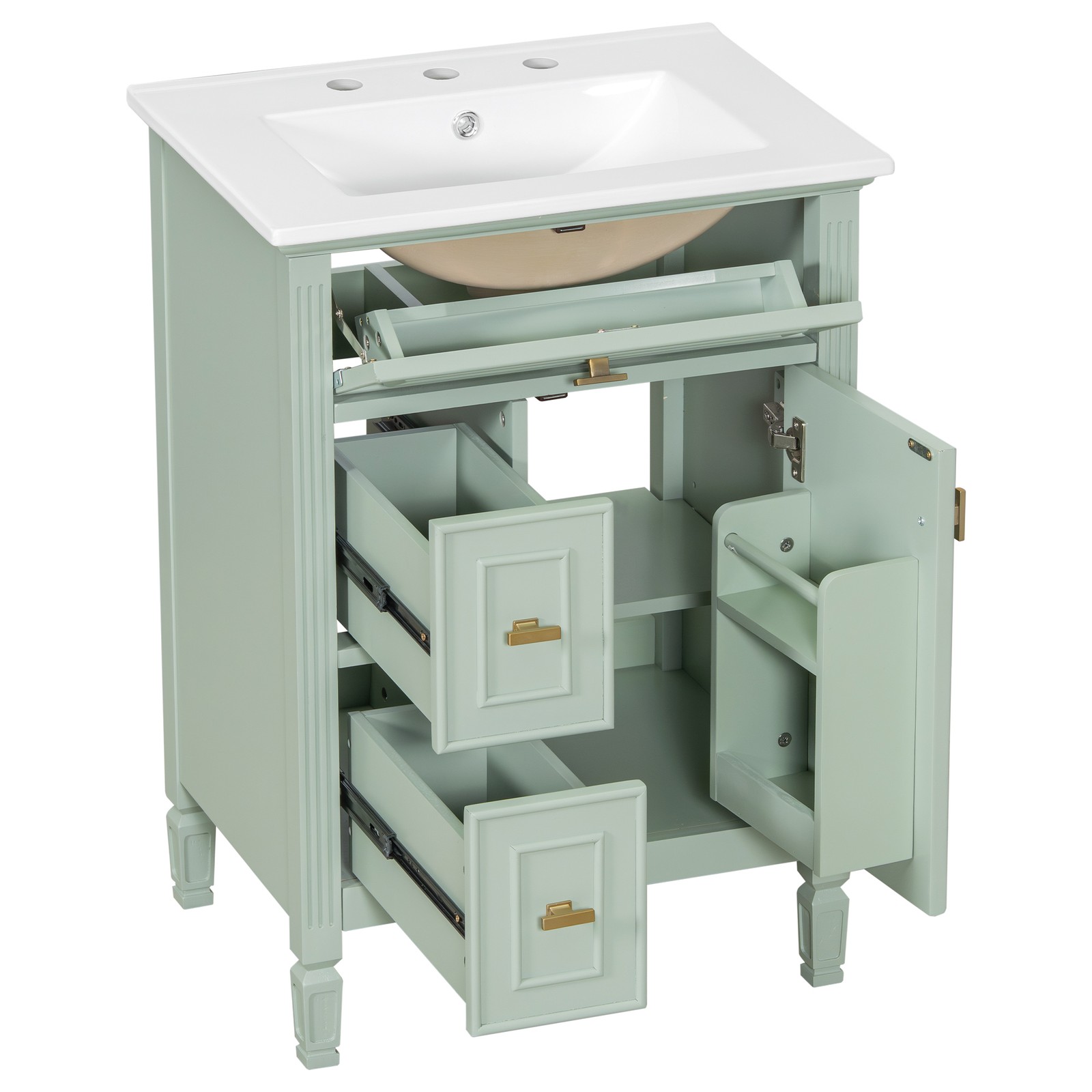 24″ Bathroom Vanity with Sink, Wood Storage Cabinet w/Drawers & Adjustable Shelf