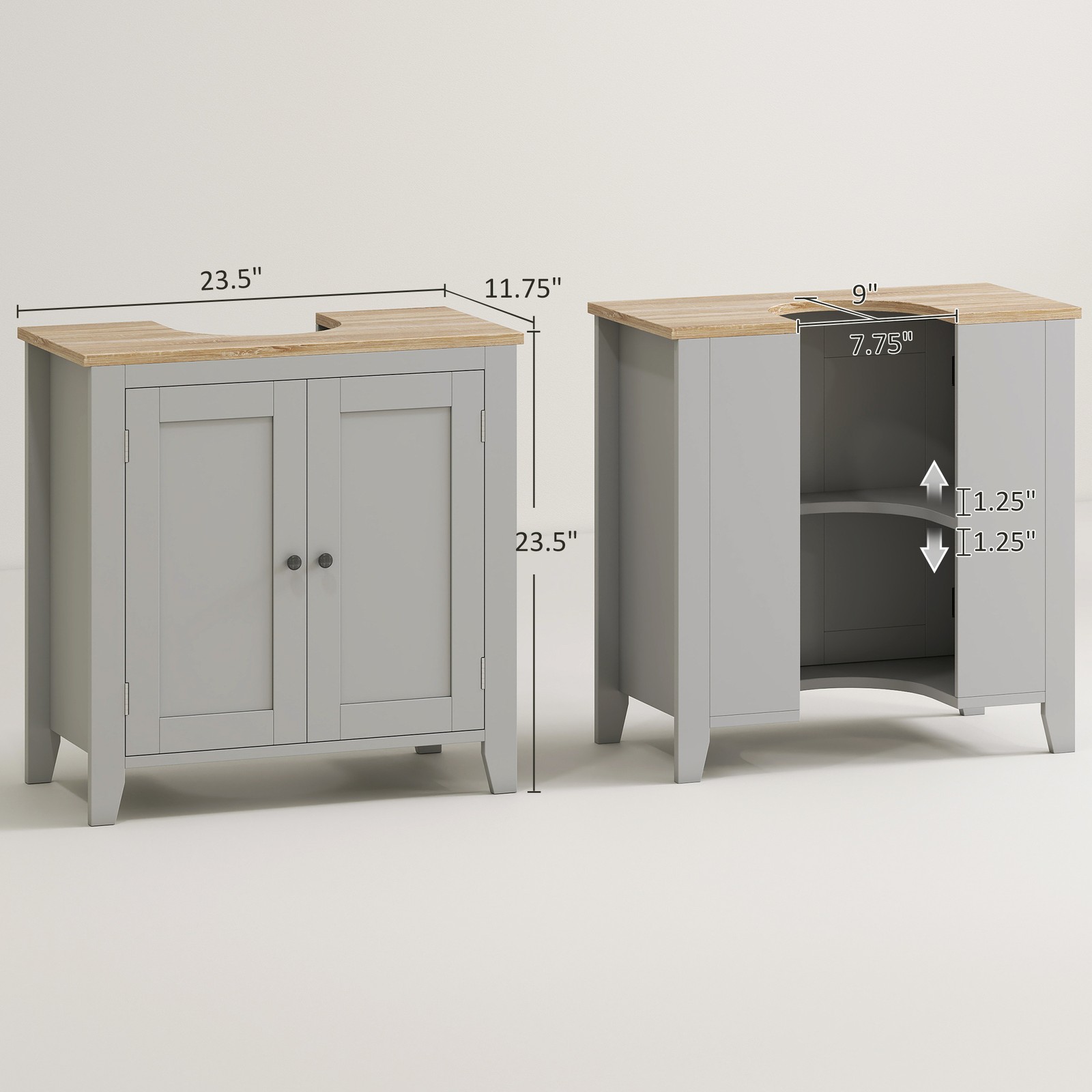 Short Pedestal Under Sink Cabinet Storage Standing Unit w/ 2 Door Space Saver