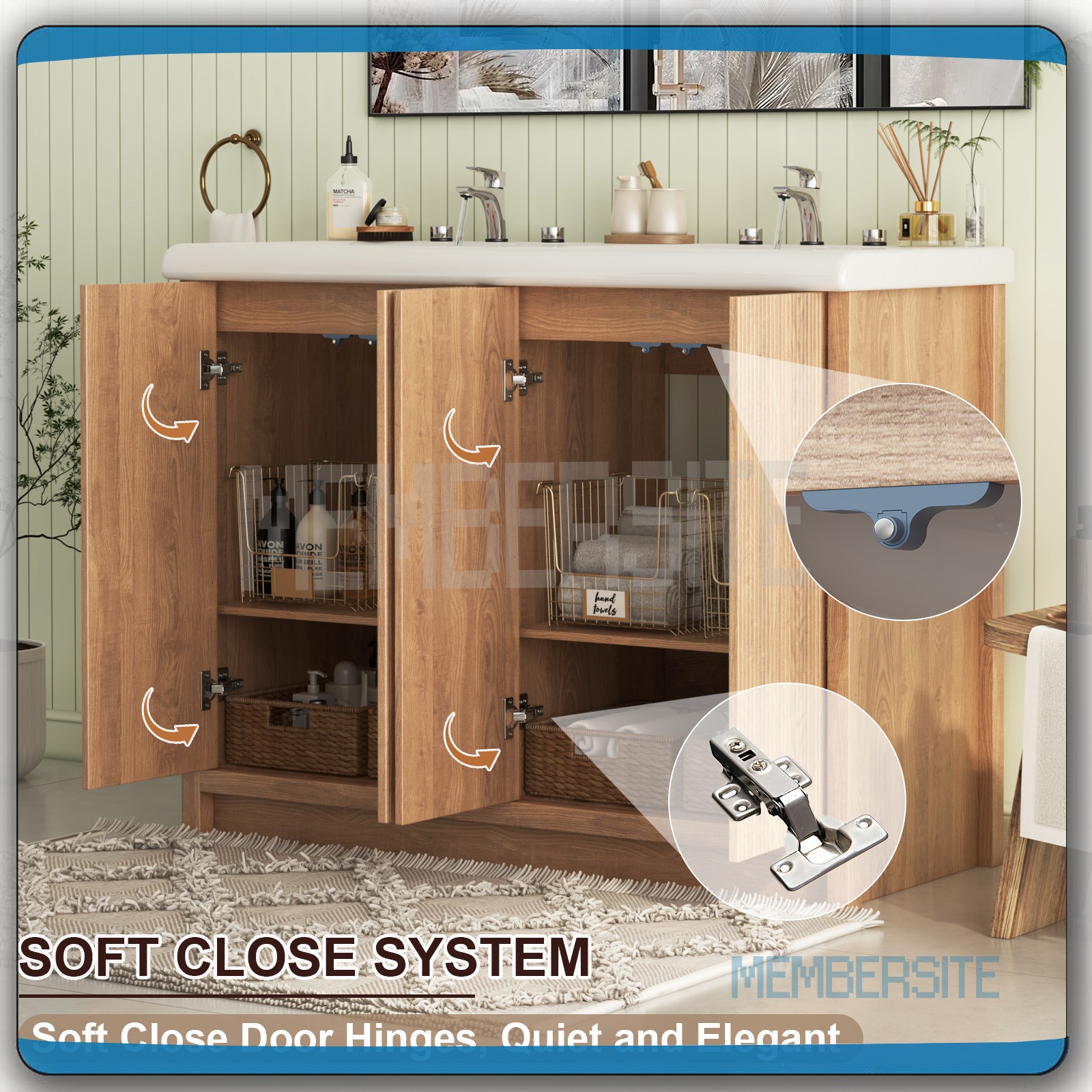 Bathroom Vanity 46.7″ Double Sink Storage Vanity Cabinet 2 Drawers Freestanding