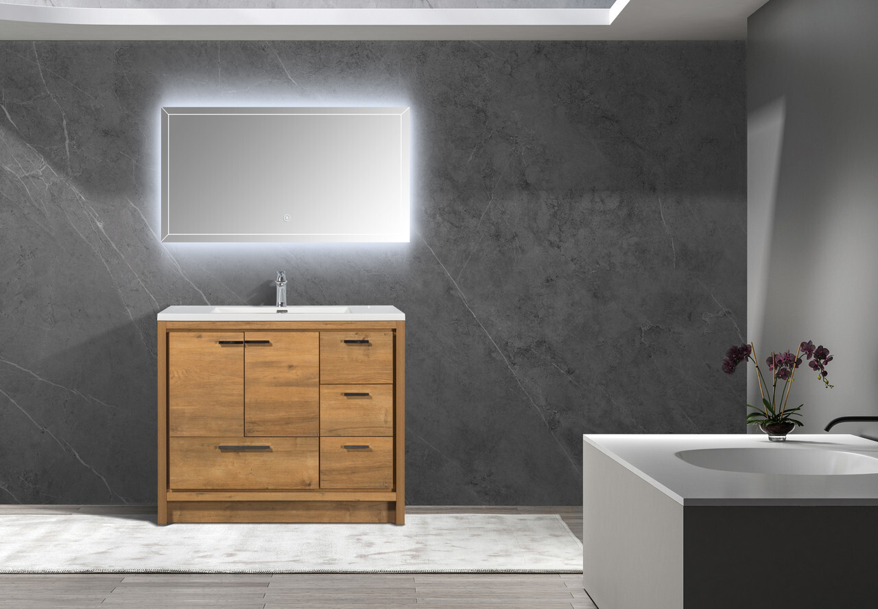 Alma Allier 42″ Natural Wood Finish With Integrated Sink / Right Side Drawers
