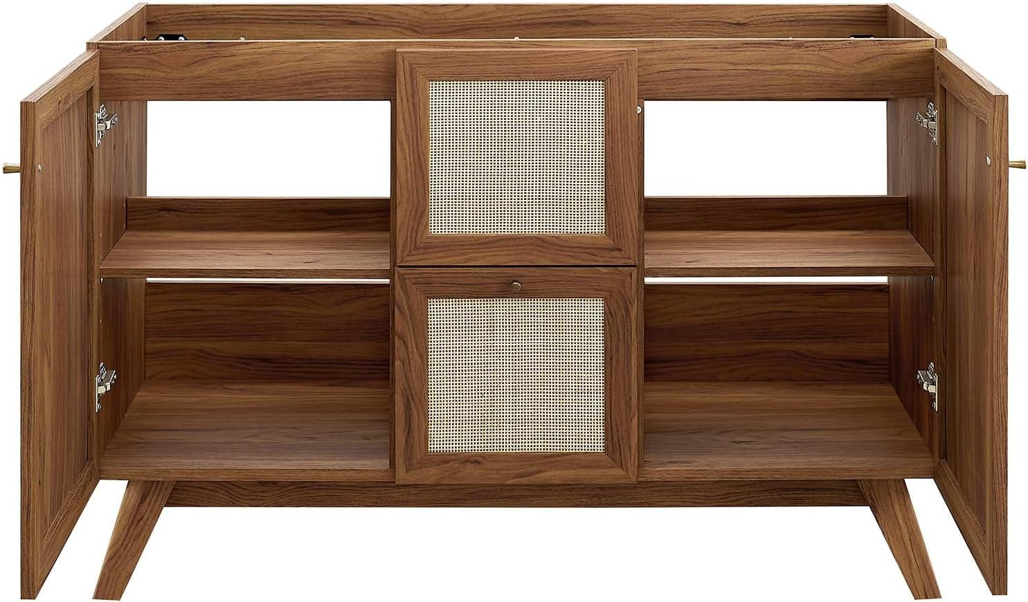 Soma Walnut Rattan Weave Bathroom Vanity Cabinet, 48” Sink Compatible