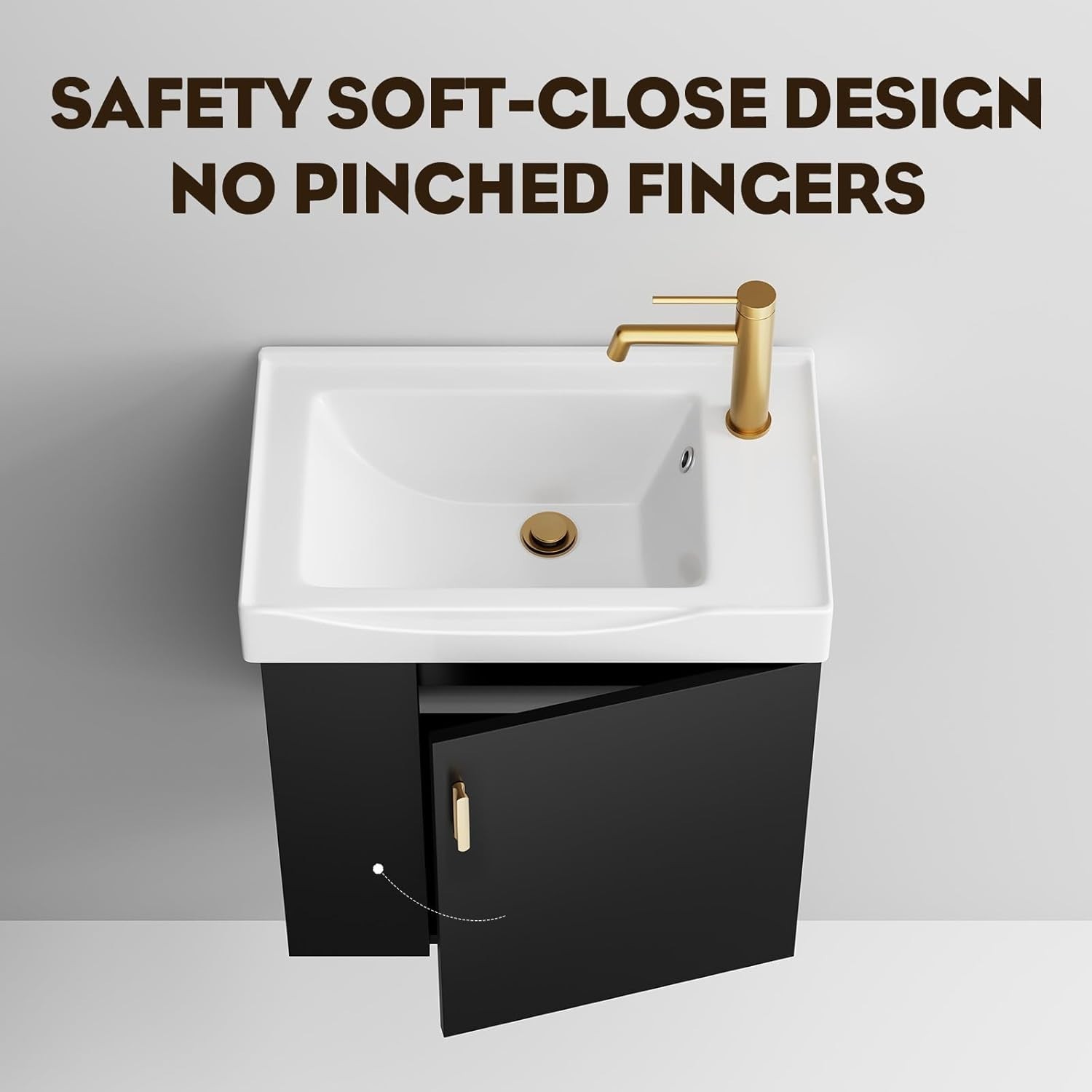 Compact Black Bathroom Vanity 20 Inch Floating Wall Mount Soft Close Door
