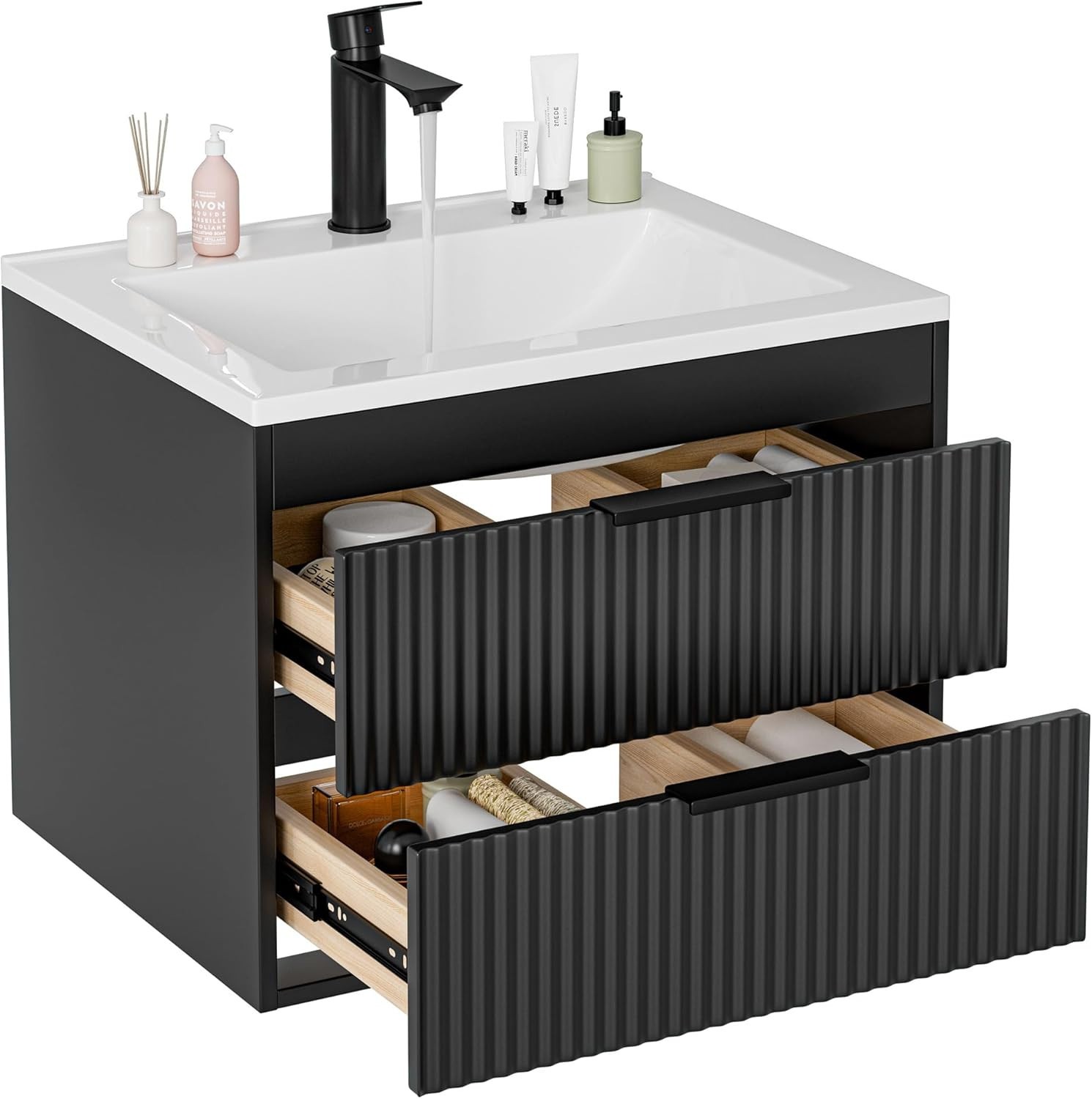 24 Inches Modern MDF Bathroom Vanity with Sink, Wall Mounted Floating Cabinets W