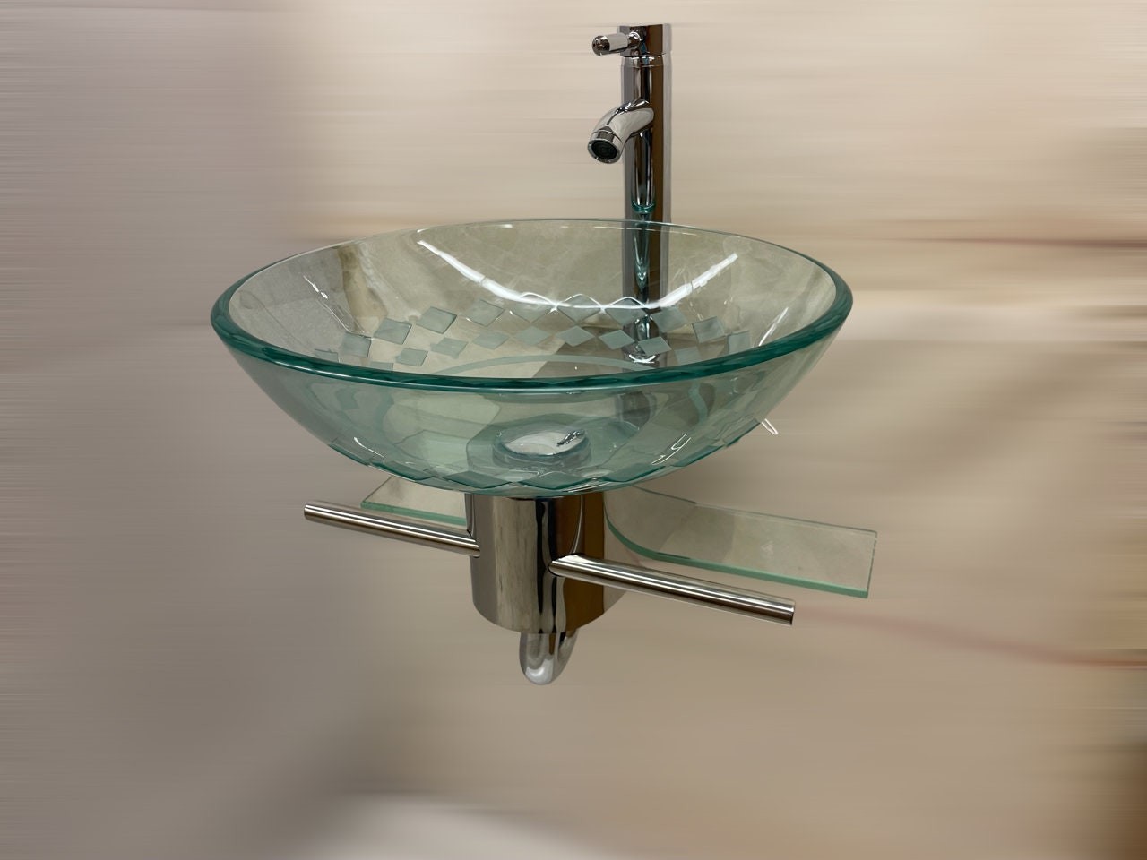 Elegant Bathrom vanity small tempered glass vessel sink with unique pattern