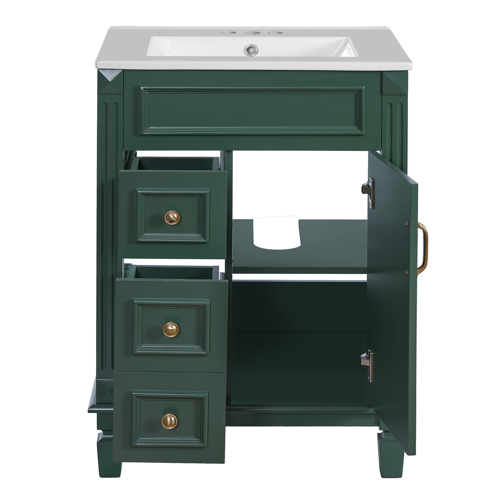 24″ Bathroom Vanity with Ceramic Sink, 2 Drawers, Adjustable Shelf