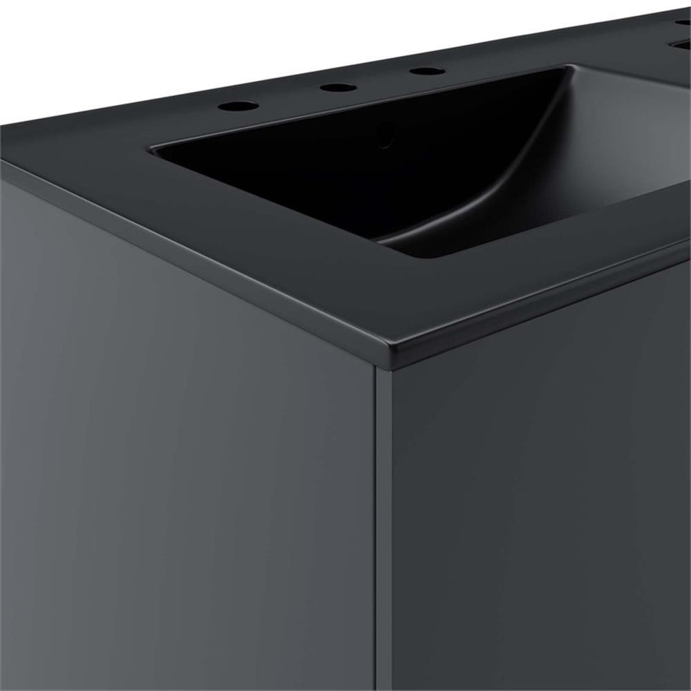 Modway Vitality 48″ Double Sink Wood & Ceramic Bathroom Vanity in Gray/Black