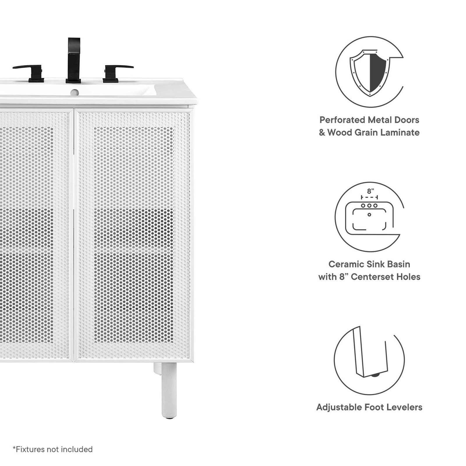 Calla 24″ Perforated Metal Bathroom Vanity in White White