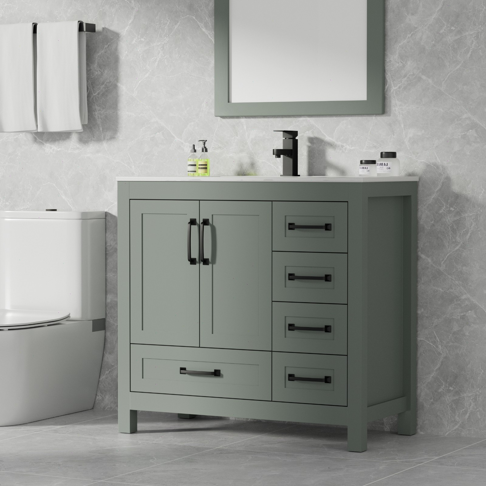36” Bathroom Vanity Cabinet with Sink Combo Undermount Ceramic Sink with Faucet