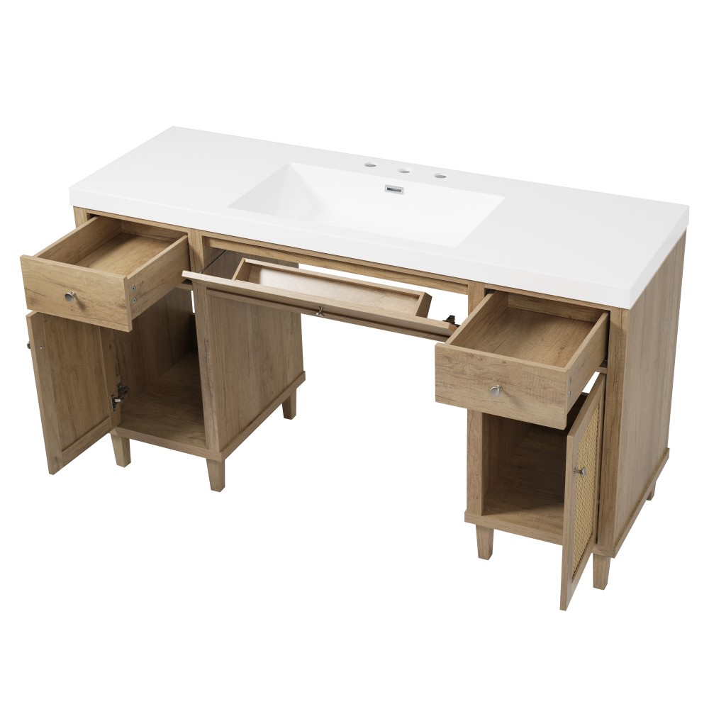60 Inch Bathroom Vanity with SMC Sink, Modern Spacious Bathroom Storage Cabinet