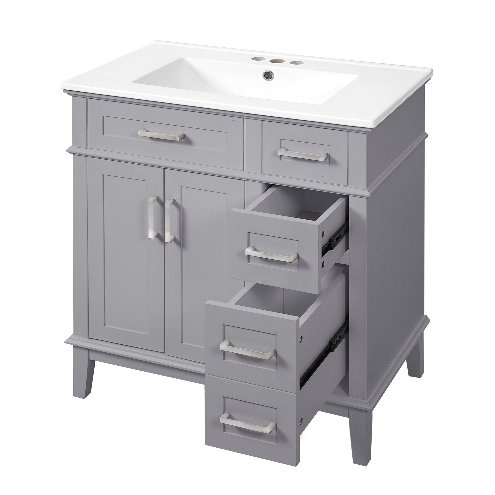 30″ Bathroom Vanity w/Ceramic Sink, Modern Storage Cabinet w/Soft-Close Doors