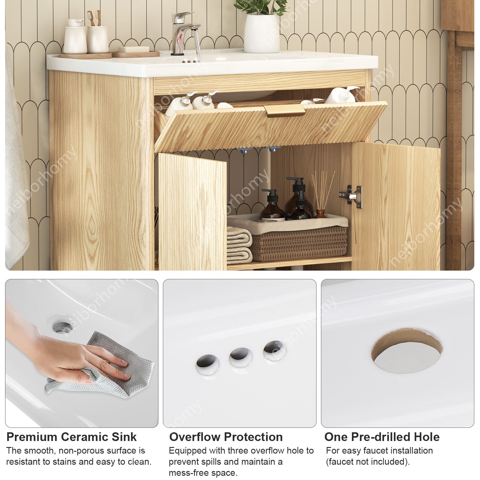 31.5 Inch Bathroom Vanity with Ceramic Sink Freestanding Storage Cabinet